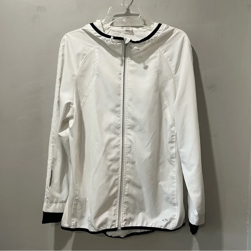 Champion Jacket Mens Size Large White Full Zip Hooded Anorak Windbreaker‎ Rain